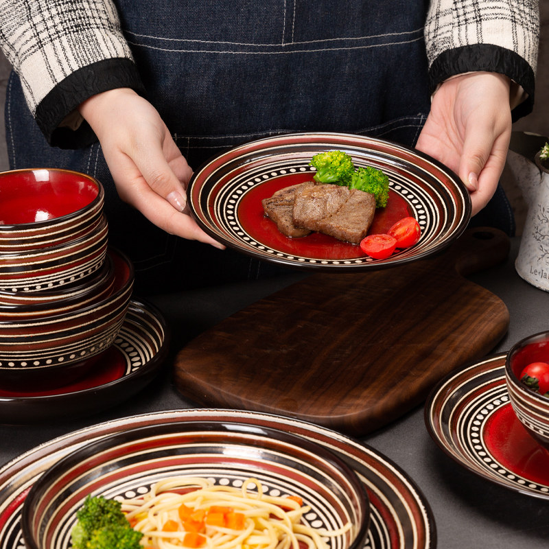 玉泉盘子碗套装组合家用高级感单个高颜值特别好看的吃饭碗复古风,淘宝优惠券,粉丝福利购,淘宝优惠卷