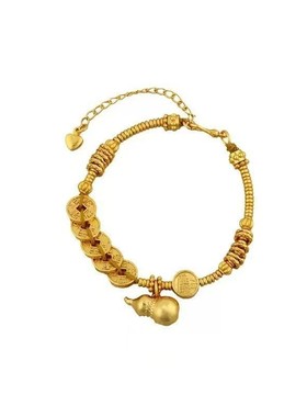 古法五帝钱金色葫芦盘缠手工编织手链女友复古礼物小滴溜葫芦招财