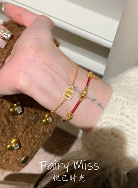 新中式金色葫芦红绳手链女本命年