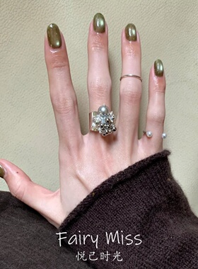 韩系ins葡萄串珍珠灵动开口戒指