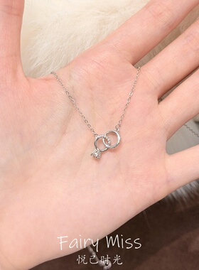 银澜星环镶钻圆环吊坠锁骨链女