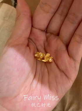 S925纯银拉丝桂花镶钻中式食指戒