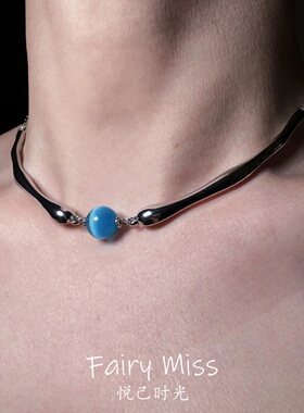 小众复古蓝色朋克圆珠项链不撞款