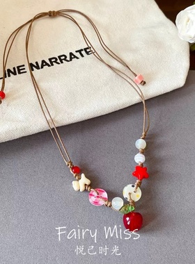 莓果森红甜酷甜心苹果珍珠锁骨链