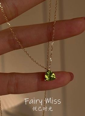 S925纯银橄榄绿黄皮显白锁骨项链
