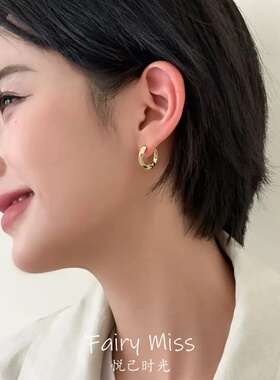简约扭面小耳圈金银双色耳扣女