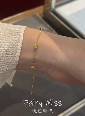 轻奢金色方块碎钻精致女士细手链