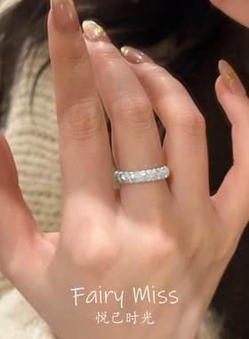 意大利中古风拉丝碎钻窄版条戒指