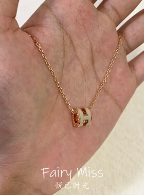 颈字母H珐琅工艺吊坠金色锁骨链