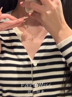 S925纯银镶钻十字架锁骨项链女款