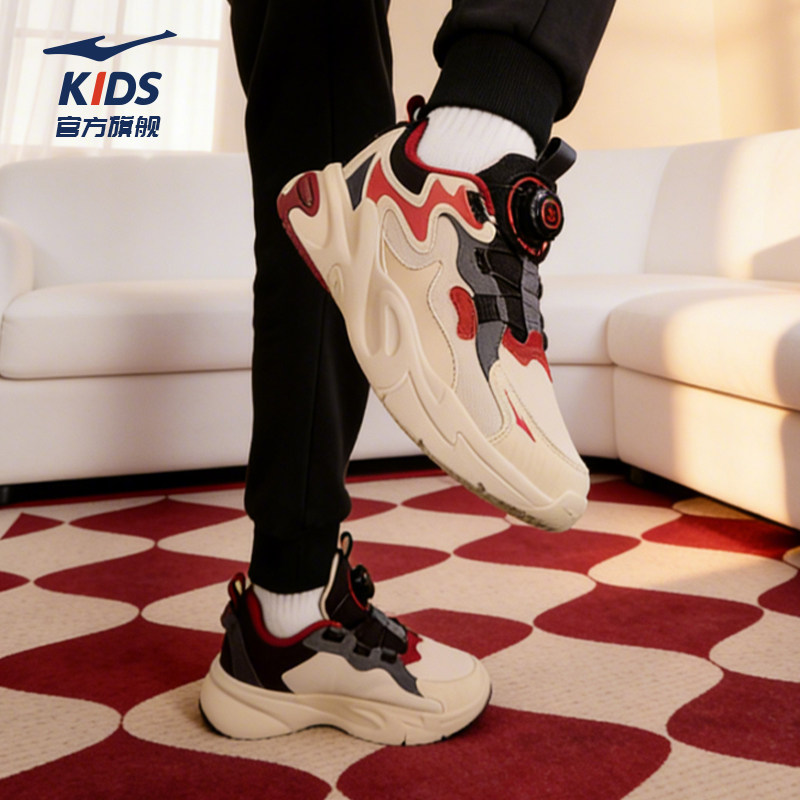 川流2|鸿星尔克童鞋男童红色秋冬运动鞋儿童旋钮新年鞋大童休闲鞋