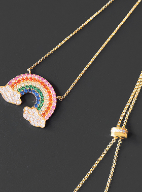 [新品]彩虹云朵项链女锁骨链毛衣链彩虹耳环耳坠百搭送女友礼物