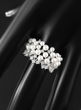 粗珍珠戒指女食指戒轻奢冷淡风纯银指环小众设计个性时尚送礼物