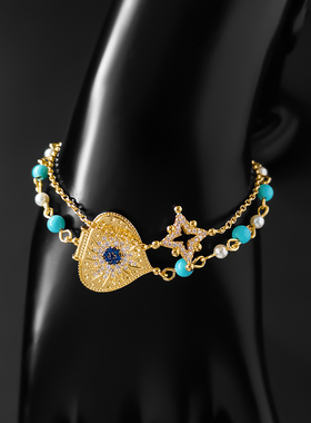 罗马风爱心手链女手镯绿松石流星手环太阳花多层手饰送女友礼物