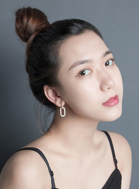 几何方形耳环玫瑰金锁扣单只大小耳钉欧美风银耳圈耳饰女