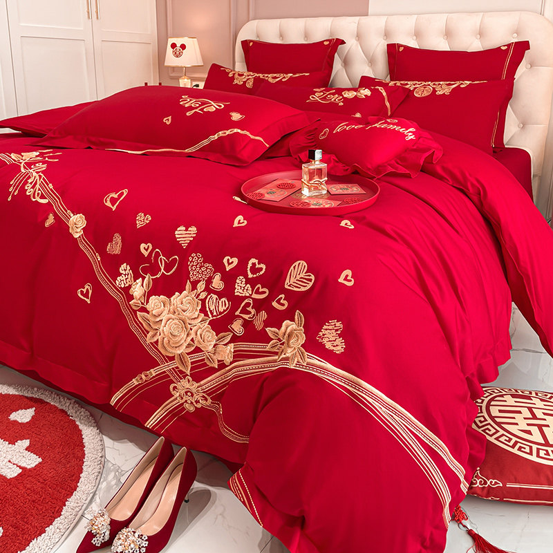 高档喜庆结婚床上用品四件套婚庆纯棉被套大红色床单喜被新房陪嫁,淘宝优惠券,粉丝福利购,淘宝优惠卷