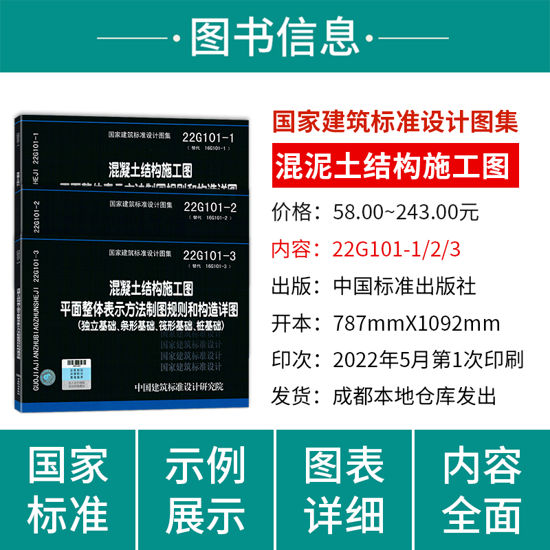 新版22G101图集全套3本22g101-1-2-3国家建筑标准设计图集混凝土结构施工图平面整体替代16g101图平法钢筋图集101建筑标准设计图集 - 图0