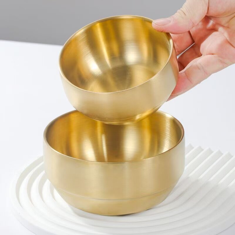 金饭碗纯正304不锈钢米饭碗现代简约双层隔热防烫防摔坏餐具金色
