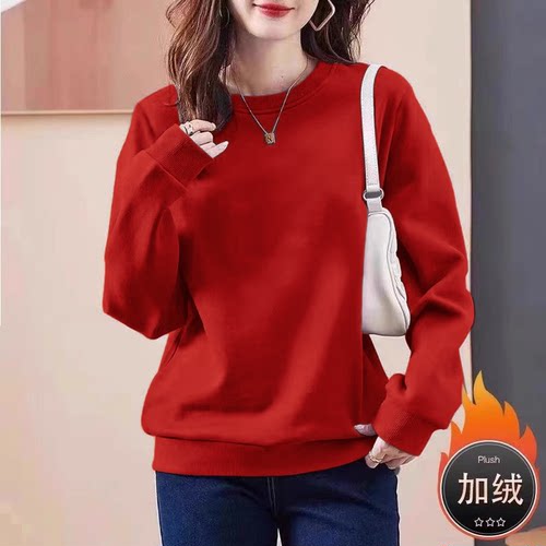 大牌专柜撤柜清仓纯棉时尚加绒长袖卫衣女秋冬款百搭显瘦气质上衣 - 图3