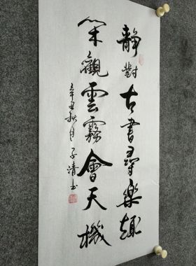 书法字画定制手写真迹毛笔字静对古书寻乐趣闲观云雾会天机