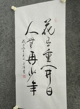 书法字画定制励志手写真迹毛笔字花有重开日人无再少年