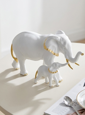 白色大象母子创意家居摆件