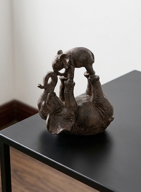 创意大象母子石材摆件客厅办公