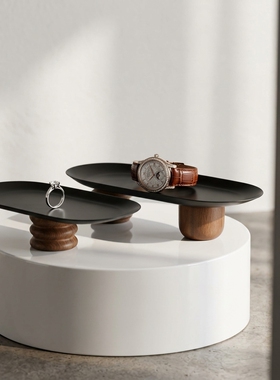 简约木质椭圆托盘茶几收纳摆件