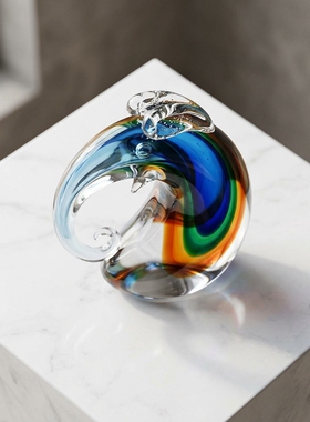 彩色玻璃海浪桌面装饰摆件