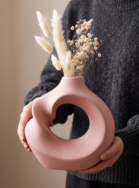 粉色现代艺术花瓶玄关客厅摆件