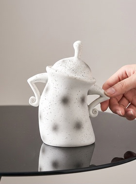 创意陶瓷奶壶造型带盖桌面摆件
