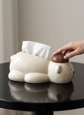 陶瓷小熊创意纸巾盒摆件