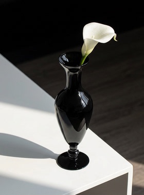 法式中古黑玻璃马蹄莲花瓶摆件