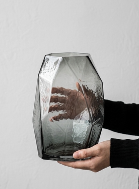 网红钻石切面玻璃花瓶家居摆件