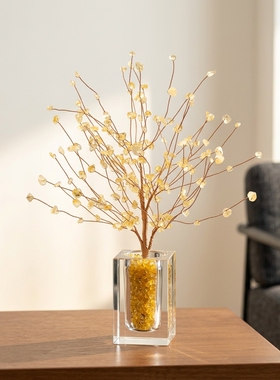 天然石枝条水晶玻璃花瓶招财摆件