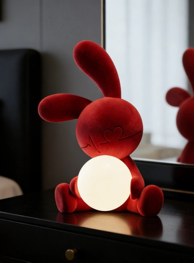 红色兔子台灯摆件卧室床头氛围灯高颜值小夜灯简约现代轻奢装饰品