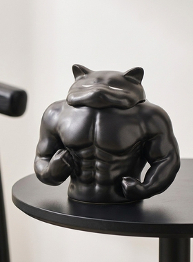 创意肌肉猫陶瓷摆件家居装饰