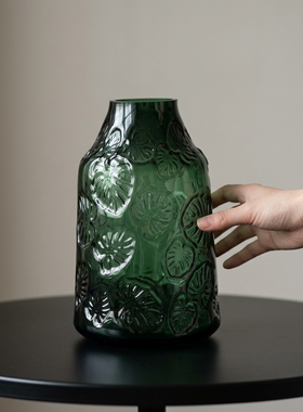 客厅创意叶子纹理玻璃花瓶摆件