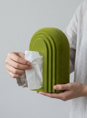 创意几何绿色纸巾盒客厅卧室摆件