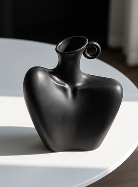 简约小众黑色几何手提花瓶摆件