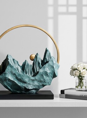 现代极简木质金色山水艺术摆件