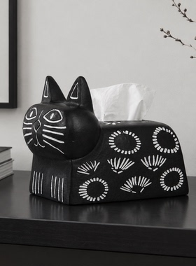 现代简约黑猫纸巾盒摆件