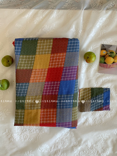 六六家复古彩色格子日韩拼接撞色棉布连衣裙裤子发饰手工diy布料 - 图0