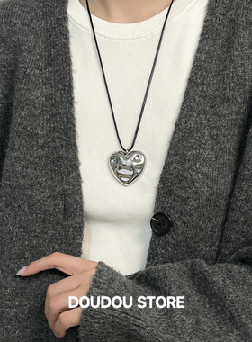 doudoustore爱心黑皮绳项链