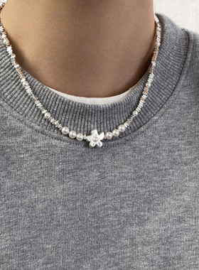 doudoustore珍珠花朵项链