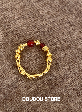 天然红玛瑙液态串珠戒指女