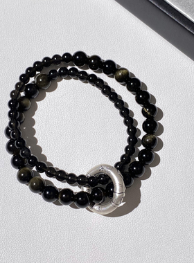doudoustore平安扣黑曜石手链