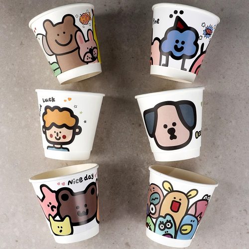 一次性咖啡杯带盖纸杯子商用卡通奶茶豆浆热饮外卖带打包定制logo - 图2
