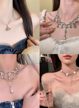 法式白色花朵蝴蝶珍珠流苏项链女轻奢小众高级感choker锁骨链颈链