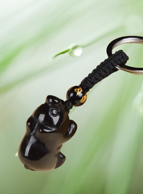 黑曜石猪十二生肖钥匙扣男女款